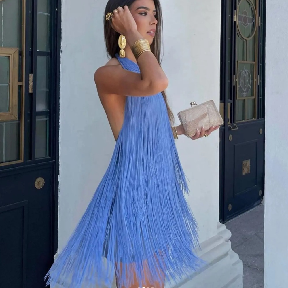 Zara halter fringe dress